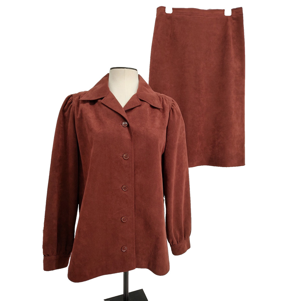 Ernest Strauss Schnell Sports VTG Suede Woman Brown Outfit Size 14 Skirt Jacket